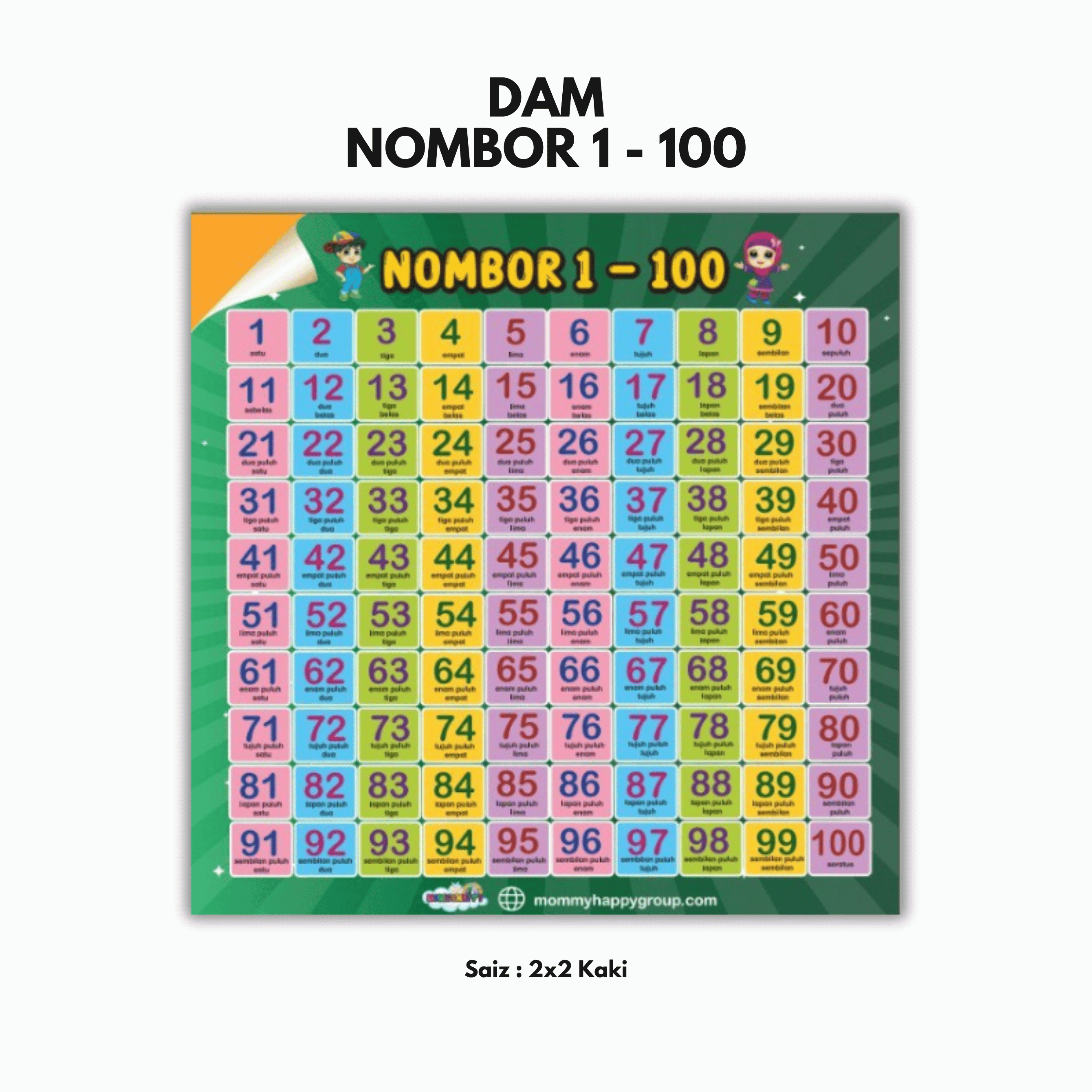 Dam Nombor 1-100 (Background Hijau)