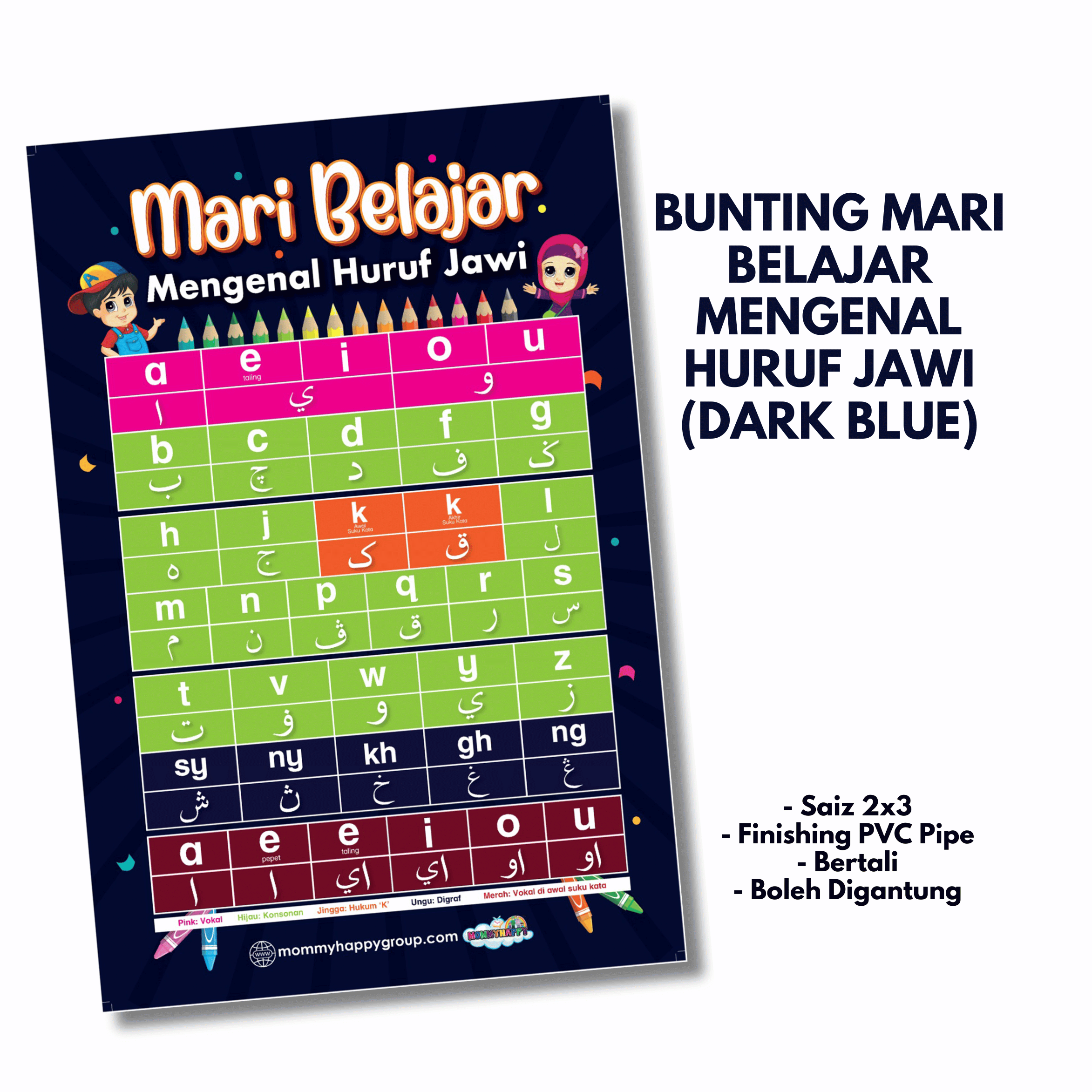 Bunting Mari Belajar Mengenal Huruf Jawi (Dark Blue)