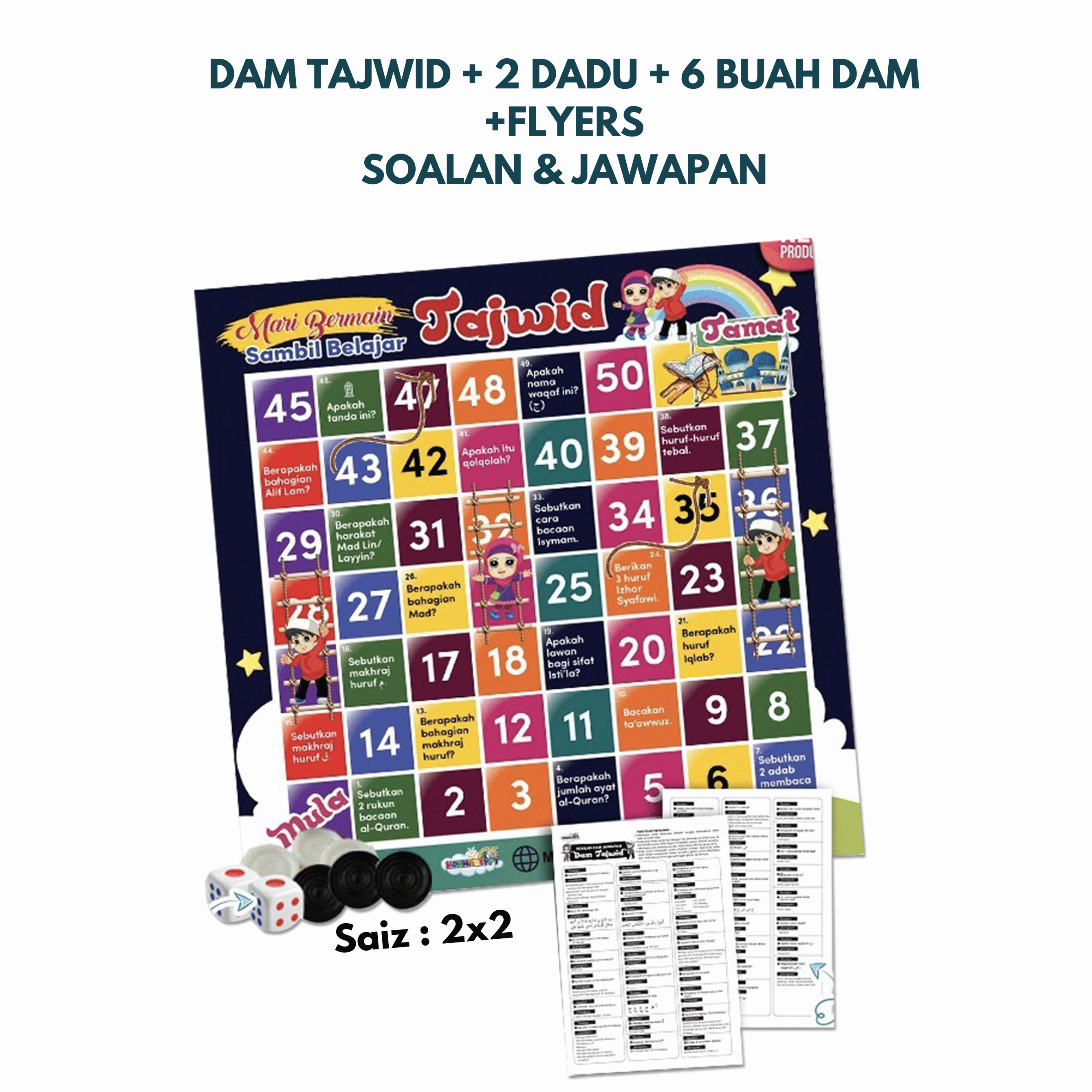Dam Tajwid + 2 Dadu + 6 Buah Dam+ Flyers Soalan & Jawapan