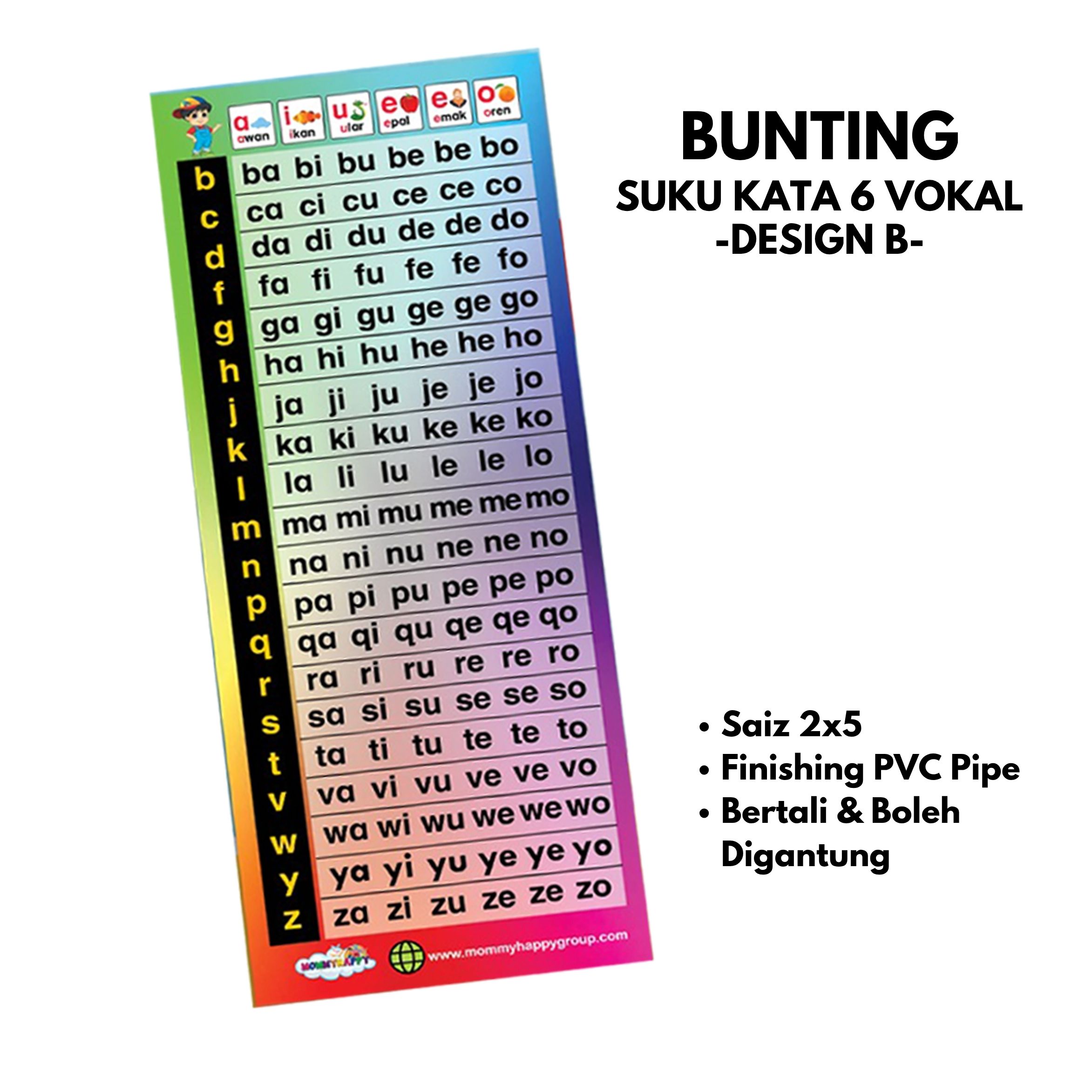 Bunting Suku Kata Terbuka 6 Vokal