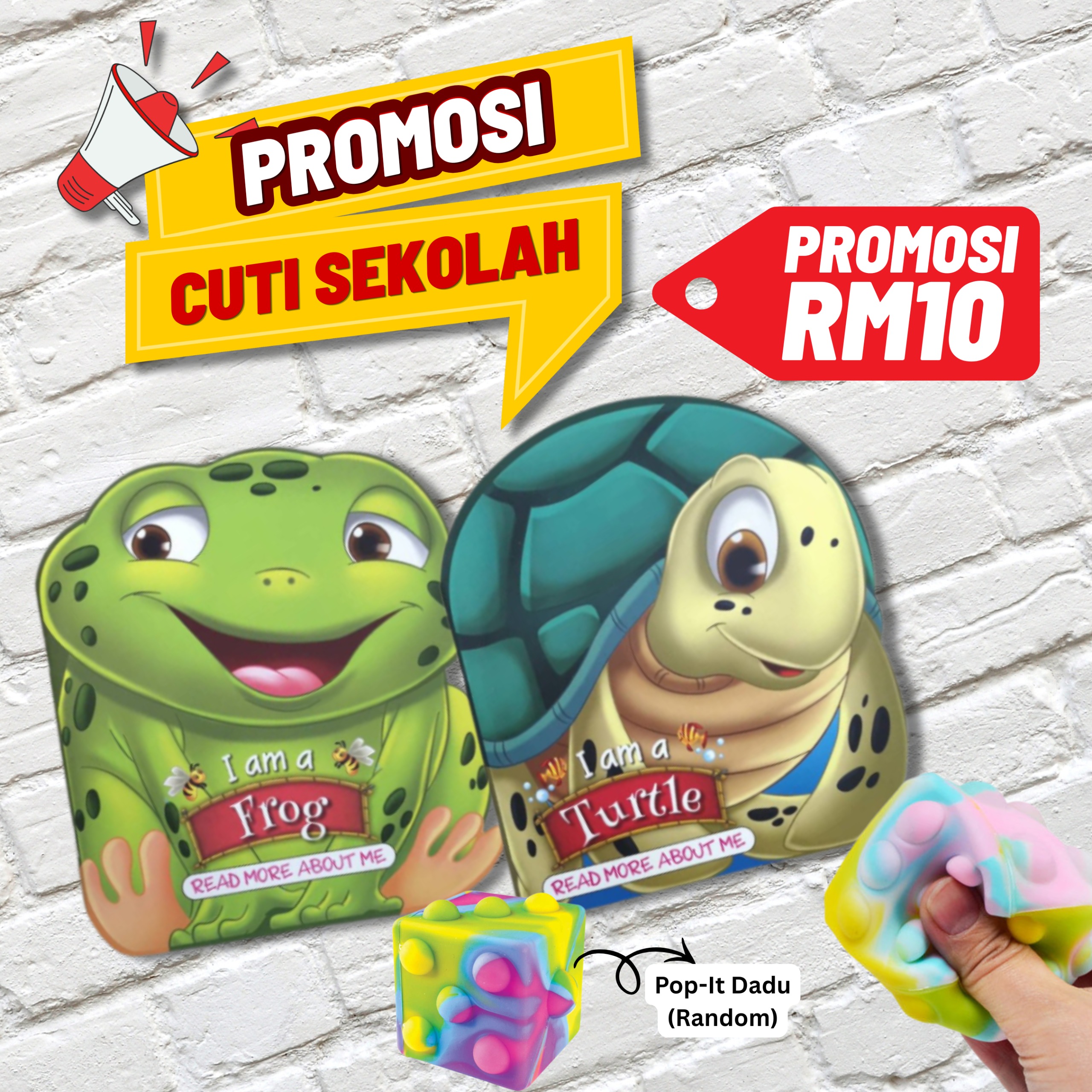 2 BUKU ANIMAL (TURTLE + MONKEY) + DADU POP IT