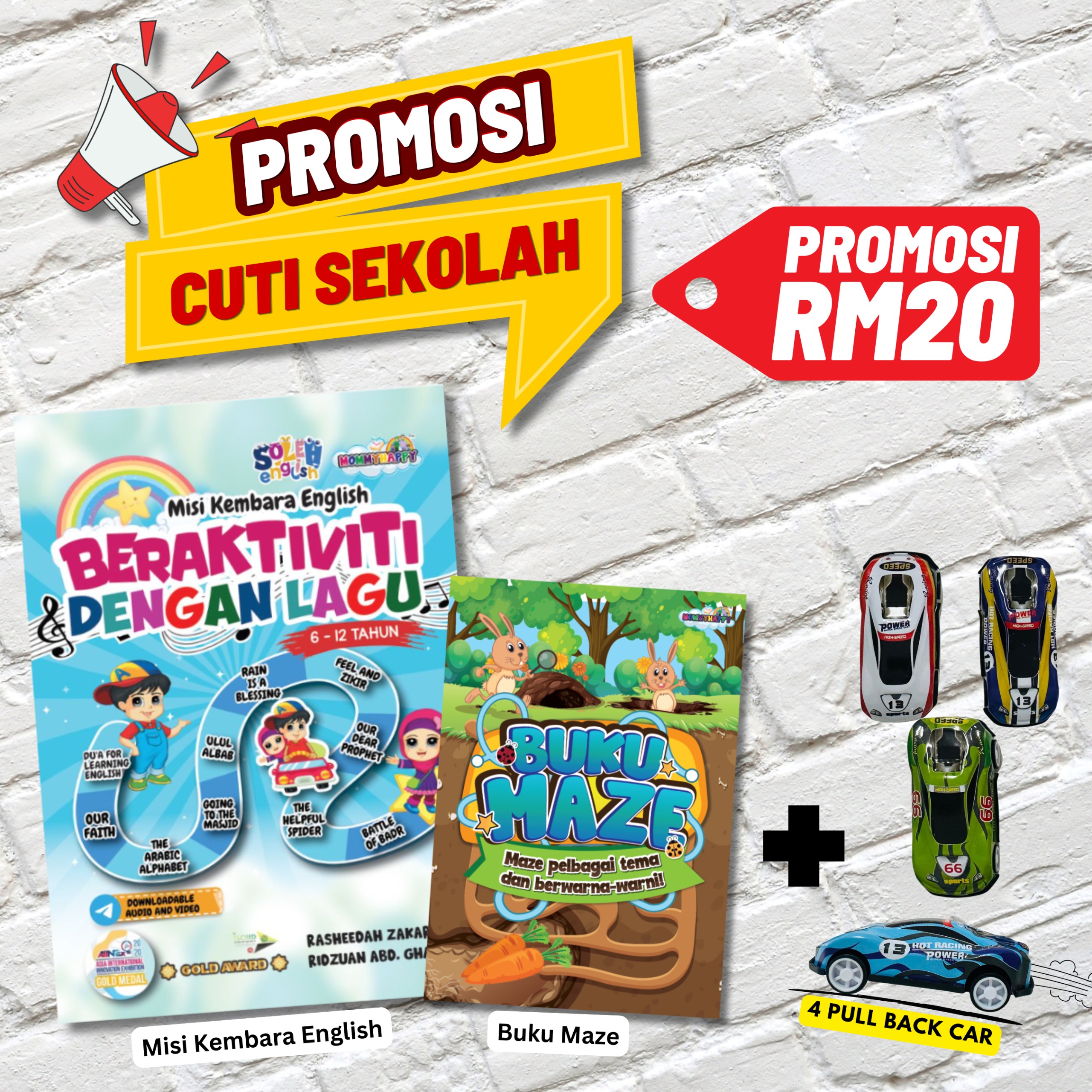 KOMBO 2 BUKU + 4 MAINAN KERETA MINI
