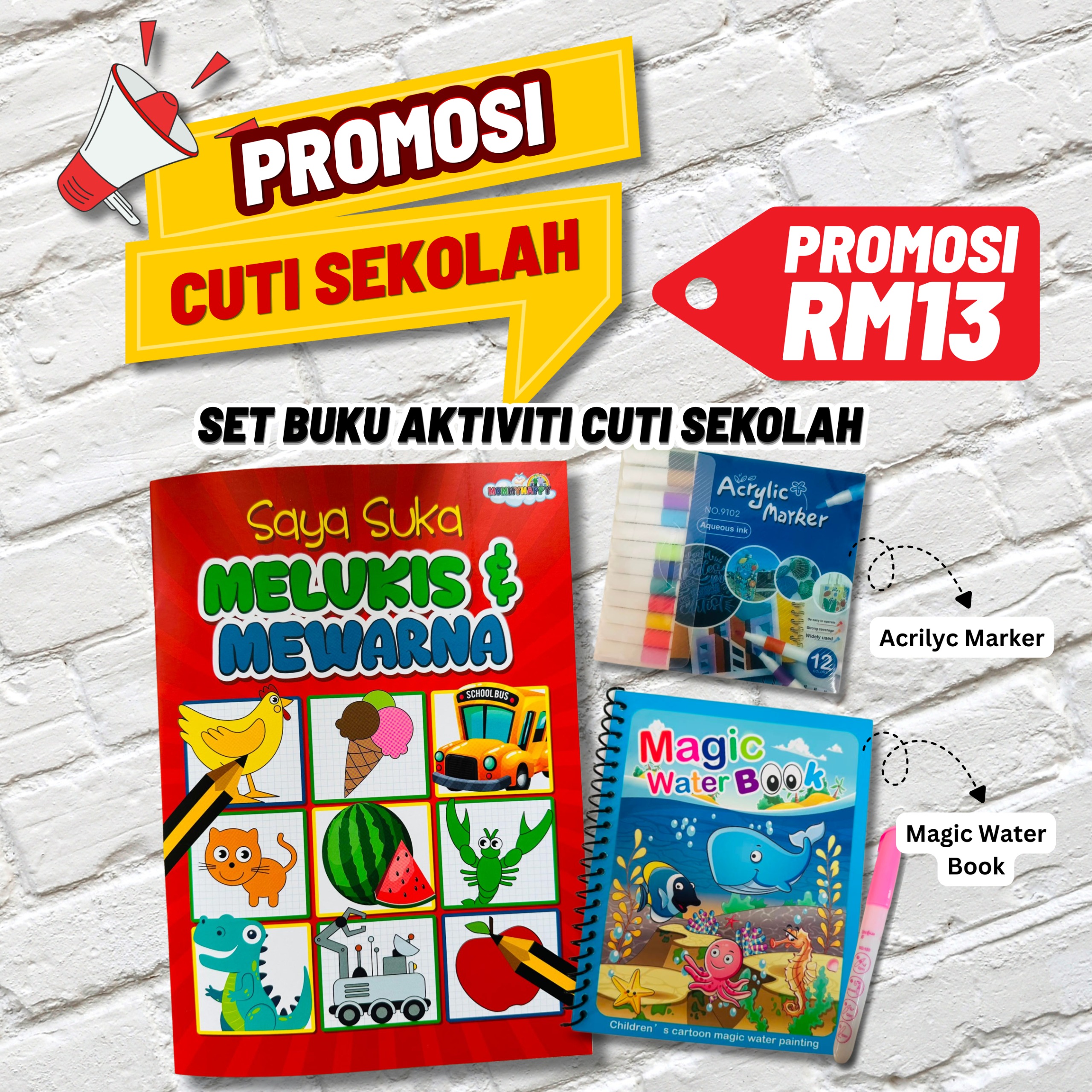 SET MELUKIS & MEWARNA + MAGIC WATERBOOK + ACRILYC MARKER
