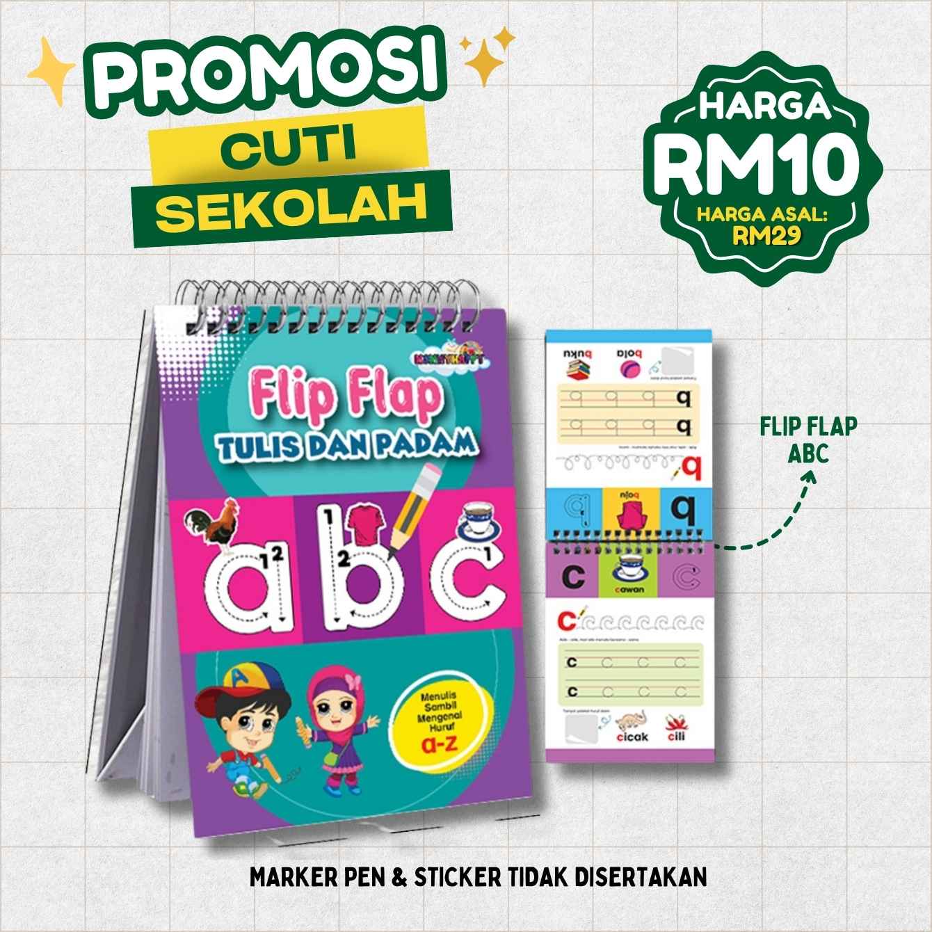 FLIP FLAP ABC TULIS PADAM TANPA MARKER STICKER