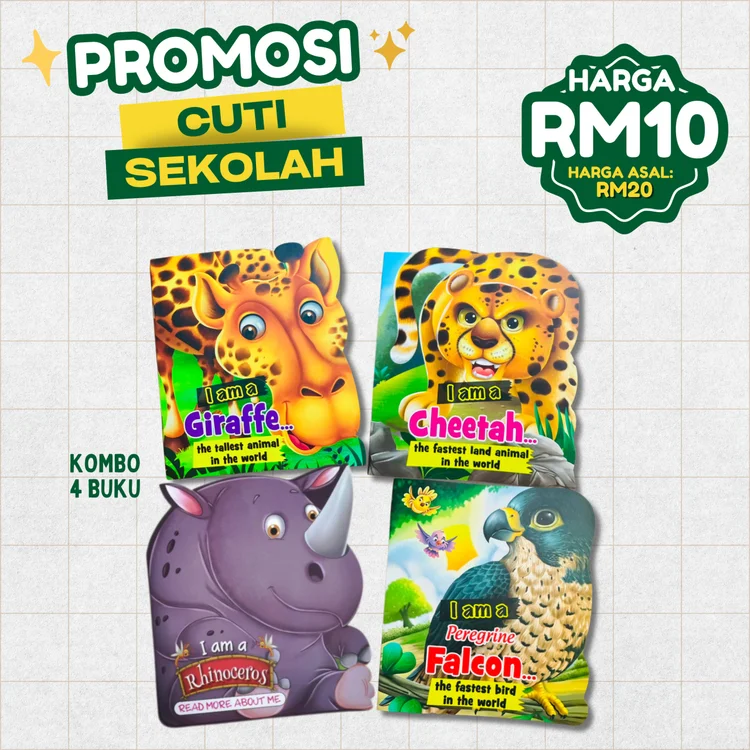 SET KOMBO 4 BUKU HAIWAN (GIRAFFE,CHEETAH,RHINO,FALCON)