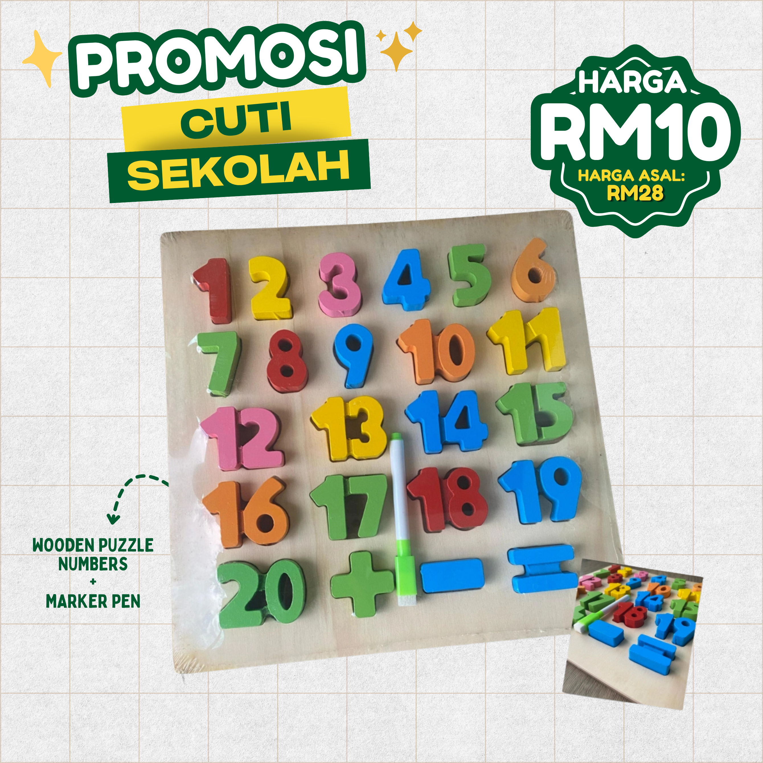 Wooden Puzzle Numbers With Whiteboard Marker