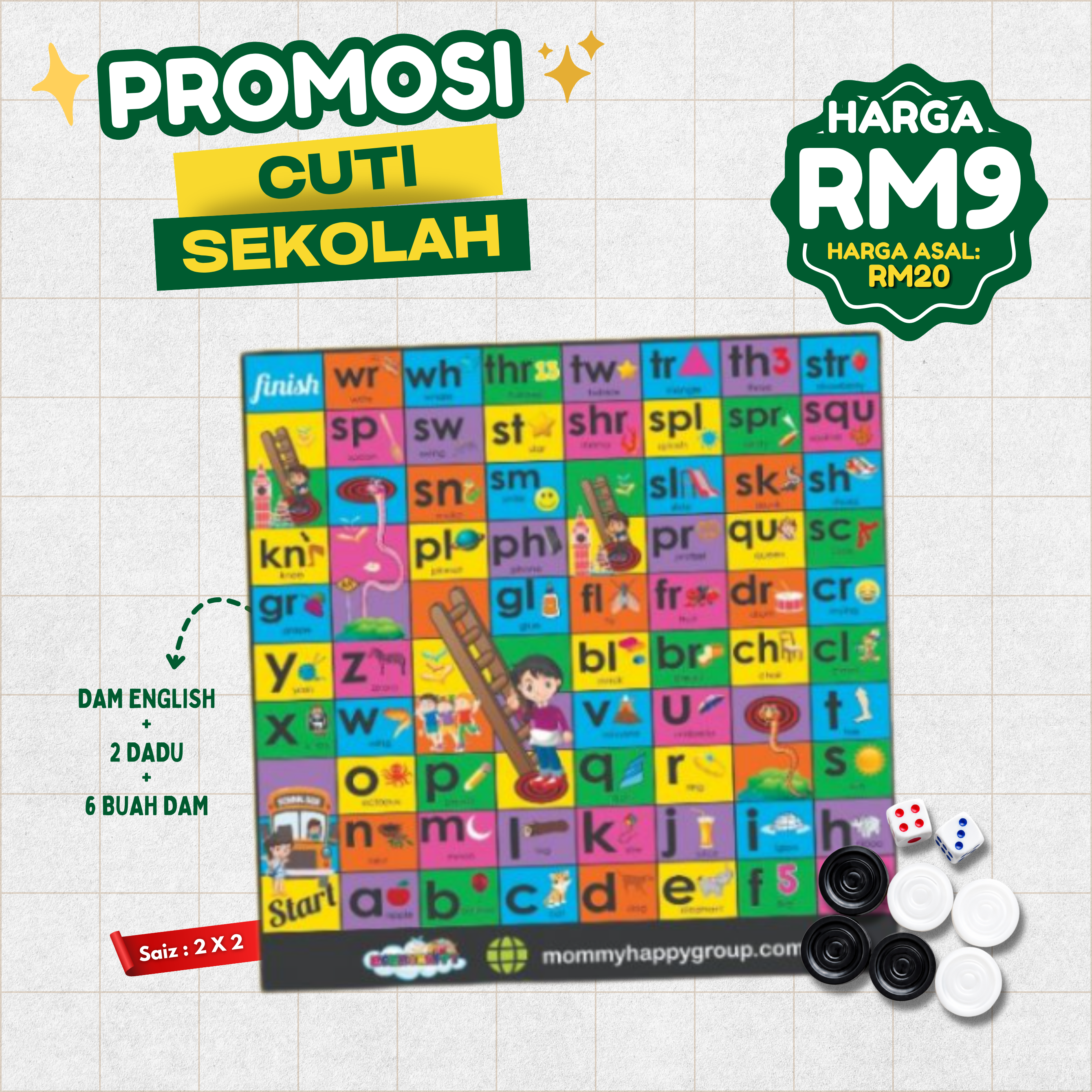 Dam English + 2 Dadu + 6 Buah Dam